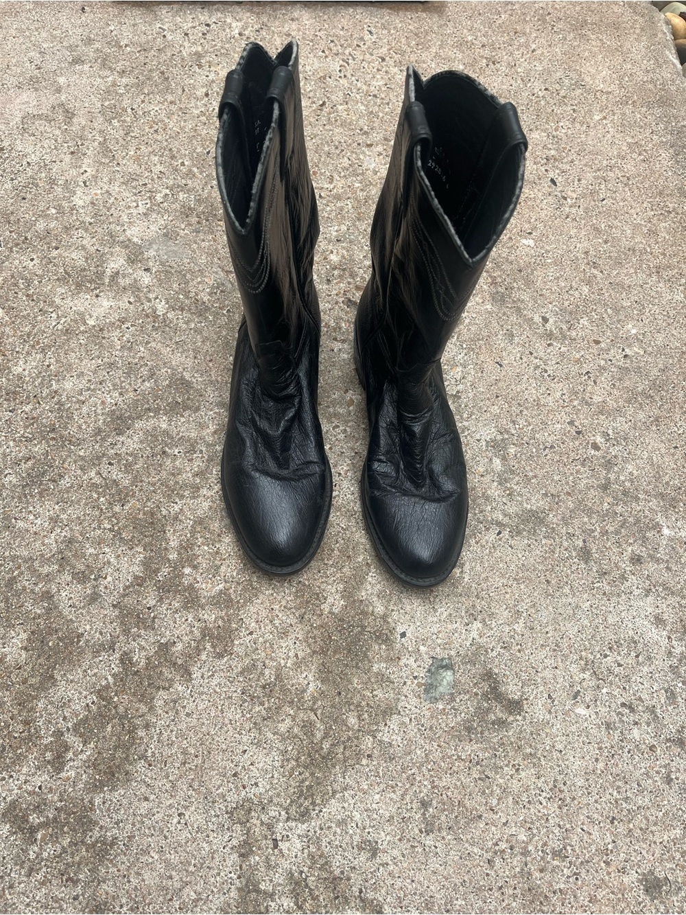 Justin Boots  OSTRICH Size 7.5 Women's Black Leather Lace-Up Mid-Calf Boots